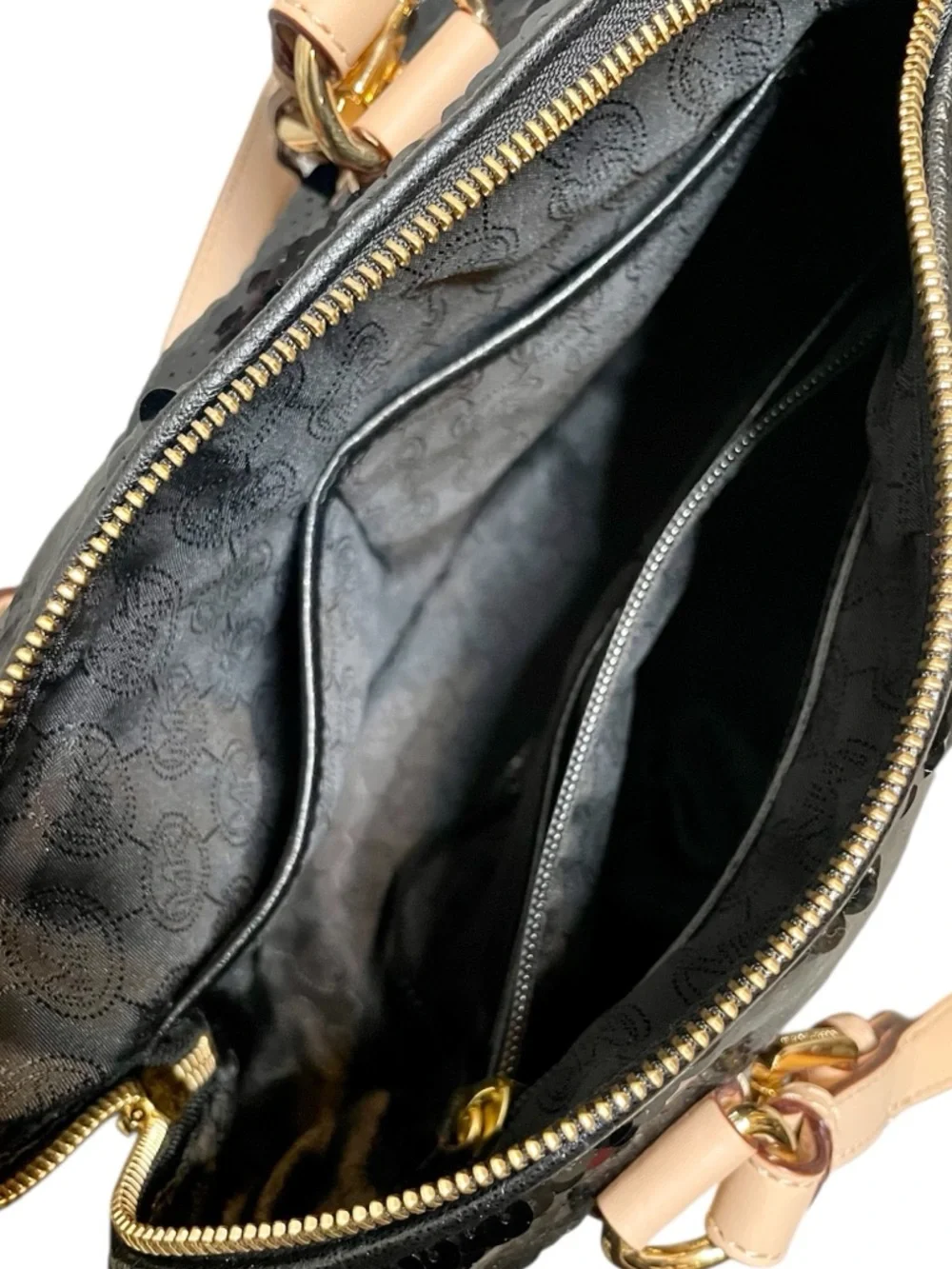 Michael Kors Black Sequin Grayson Satchel Leather Handles & Base Gold Hangtag